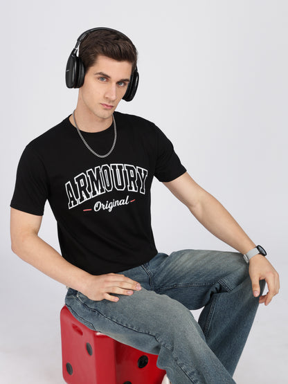 Black Cotton Printed T-Shirt