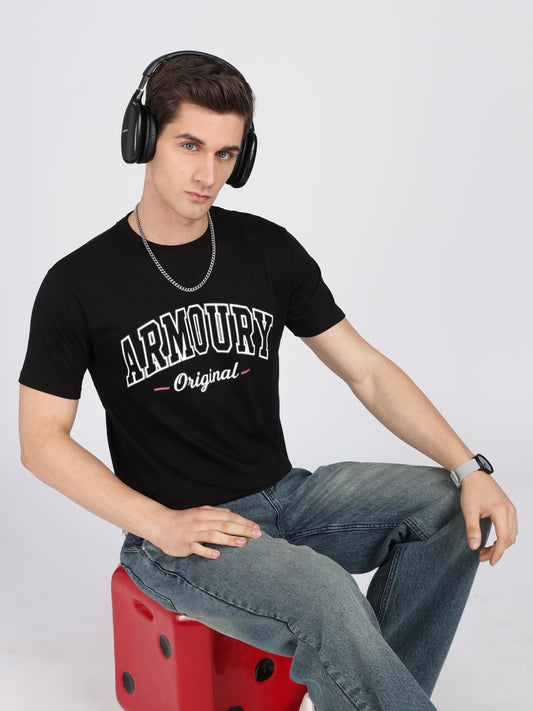 Black Cotton Printed T-Shirt