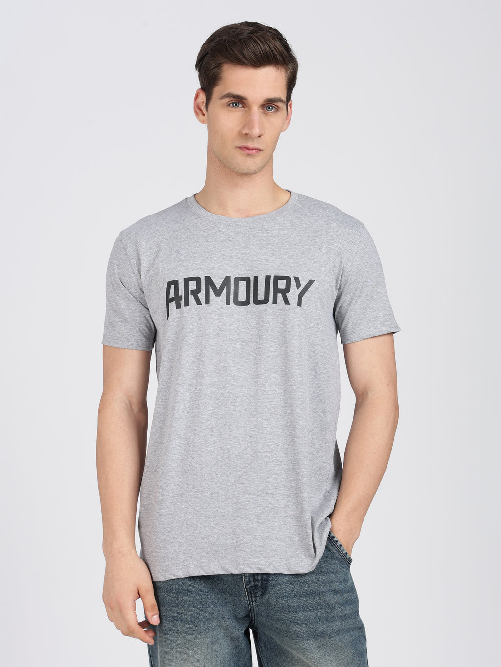 Grey Cotton Printed T-Shirt