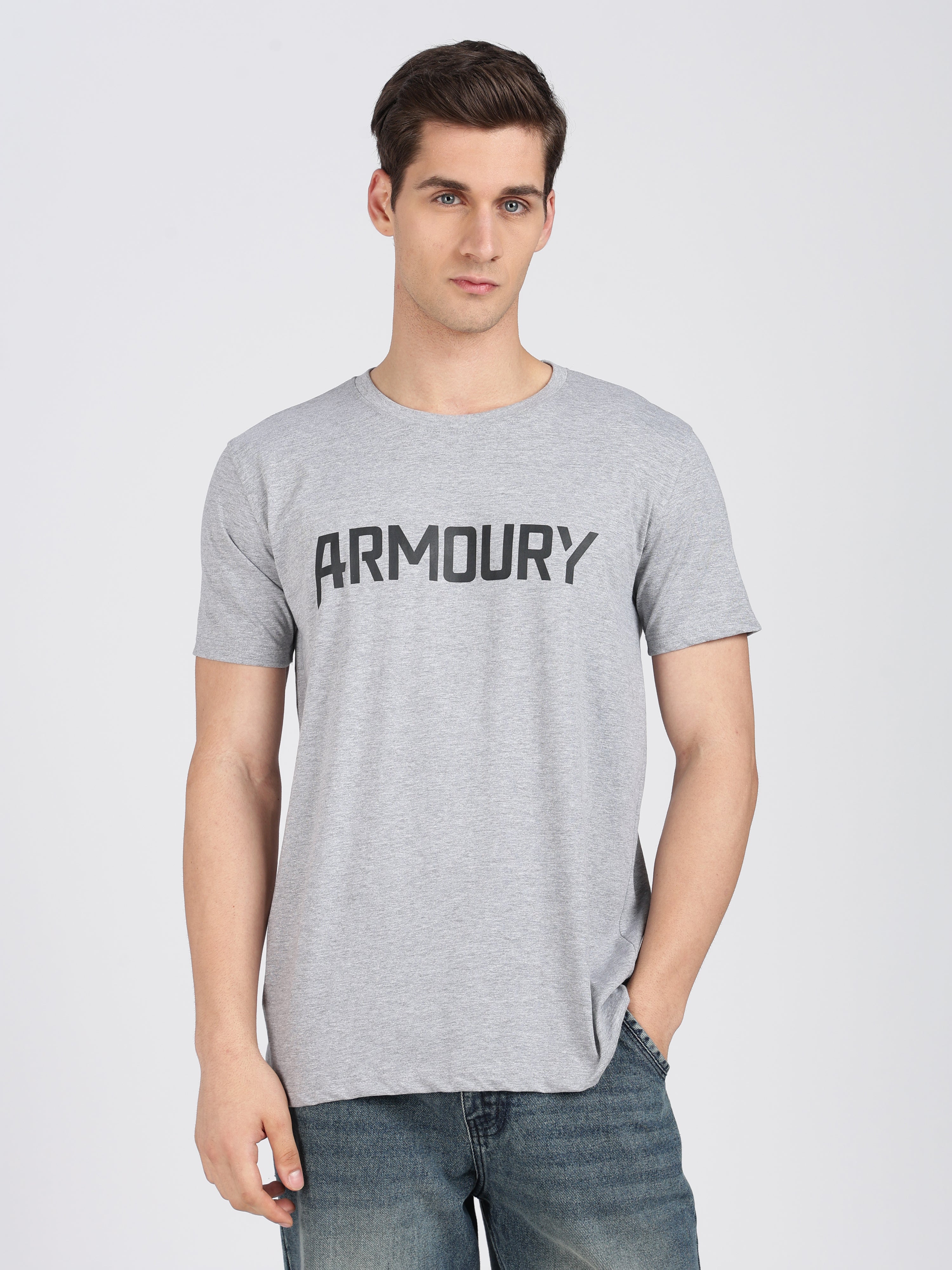 Grey Cotton Printed T-Shirt