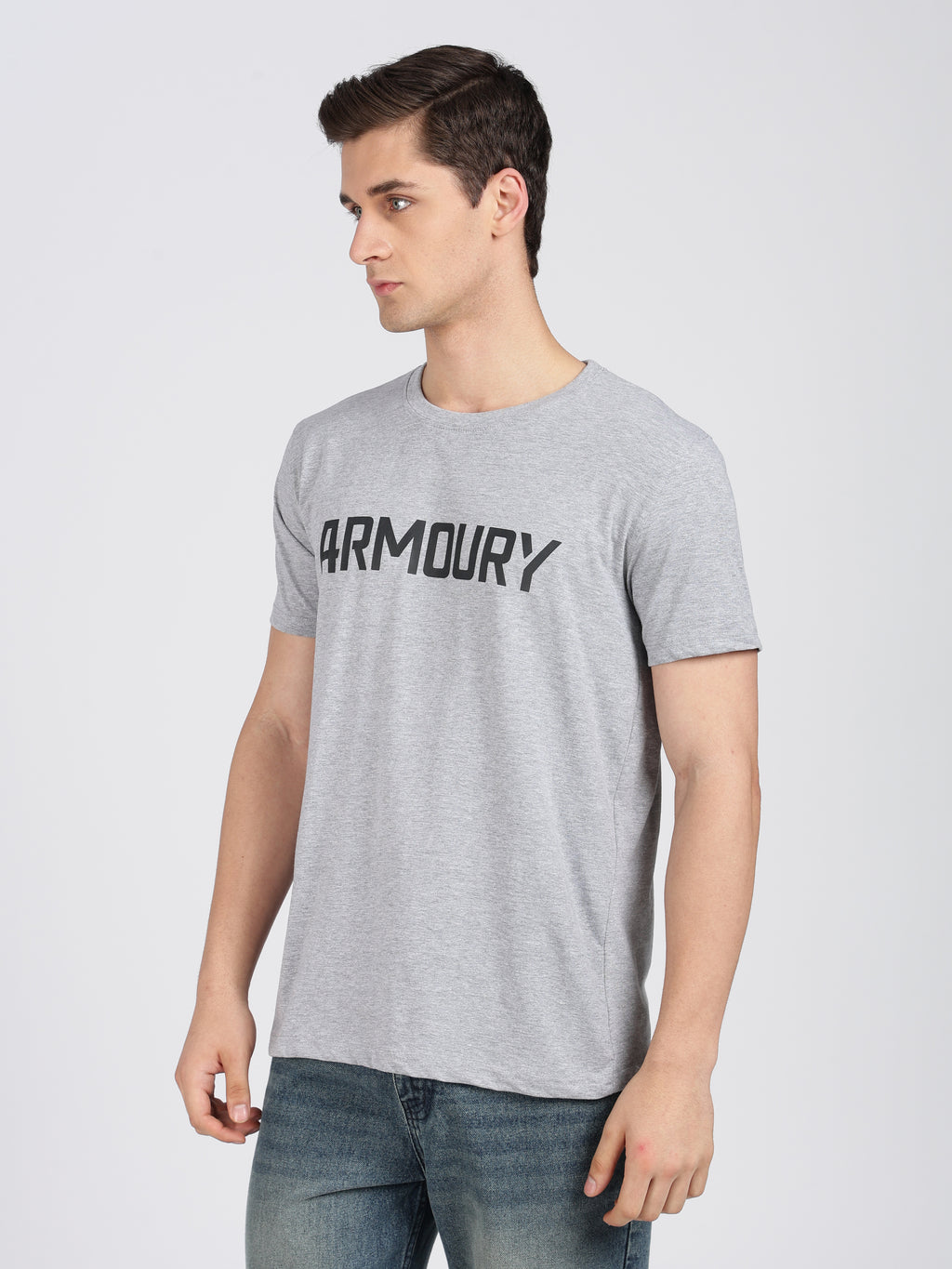 Grey Cotton Printed T-Shirt