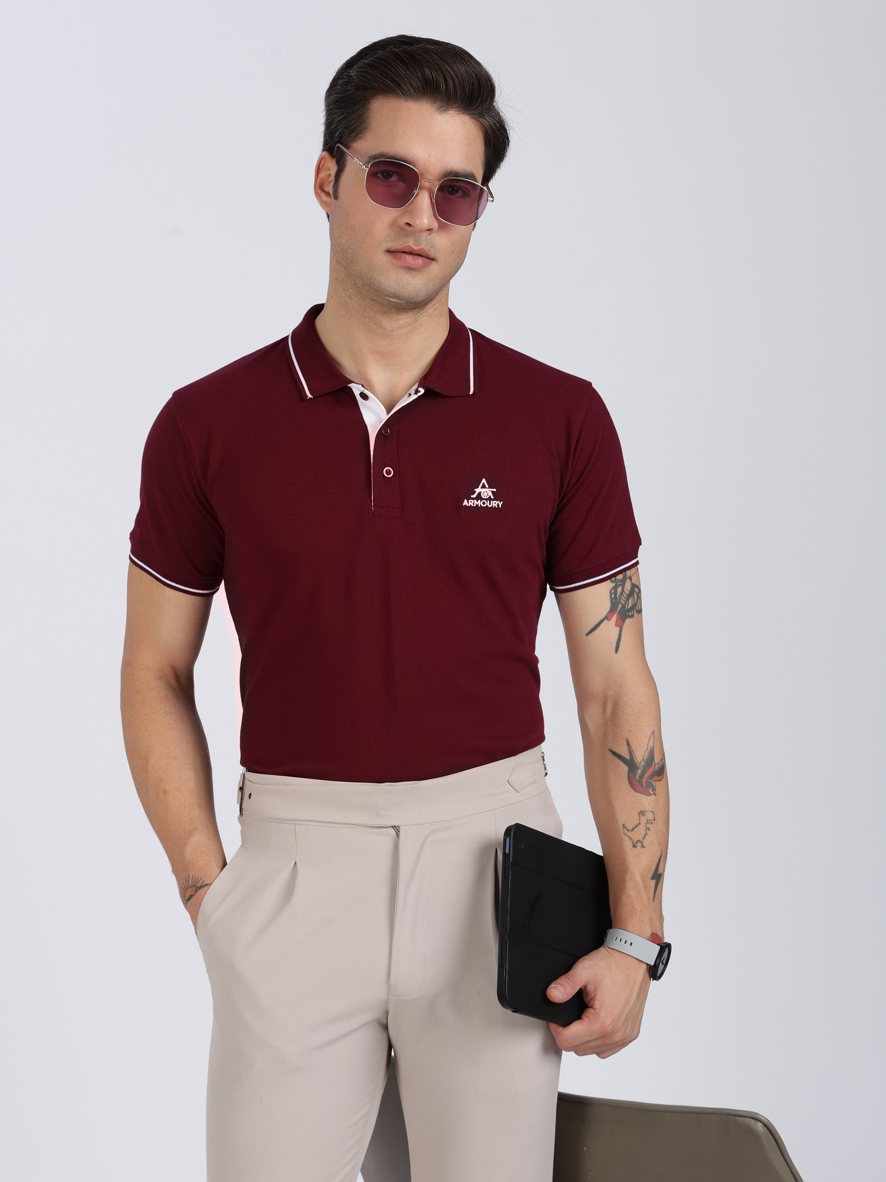 Maroon Regular Fit Polo T-shirt