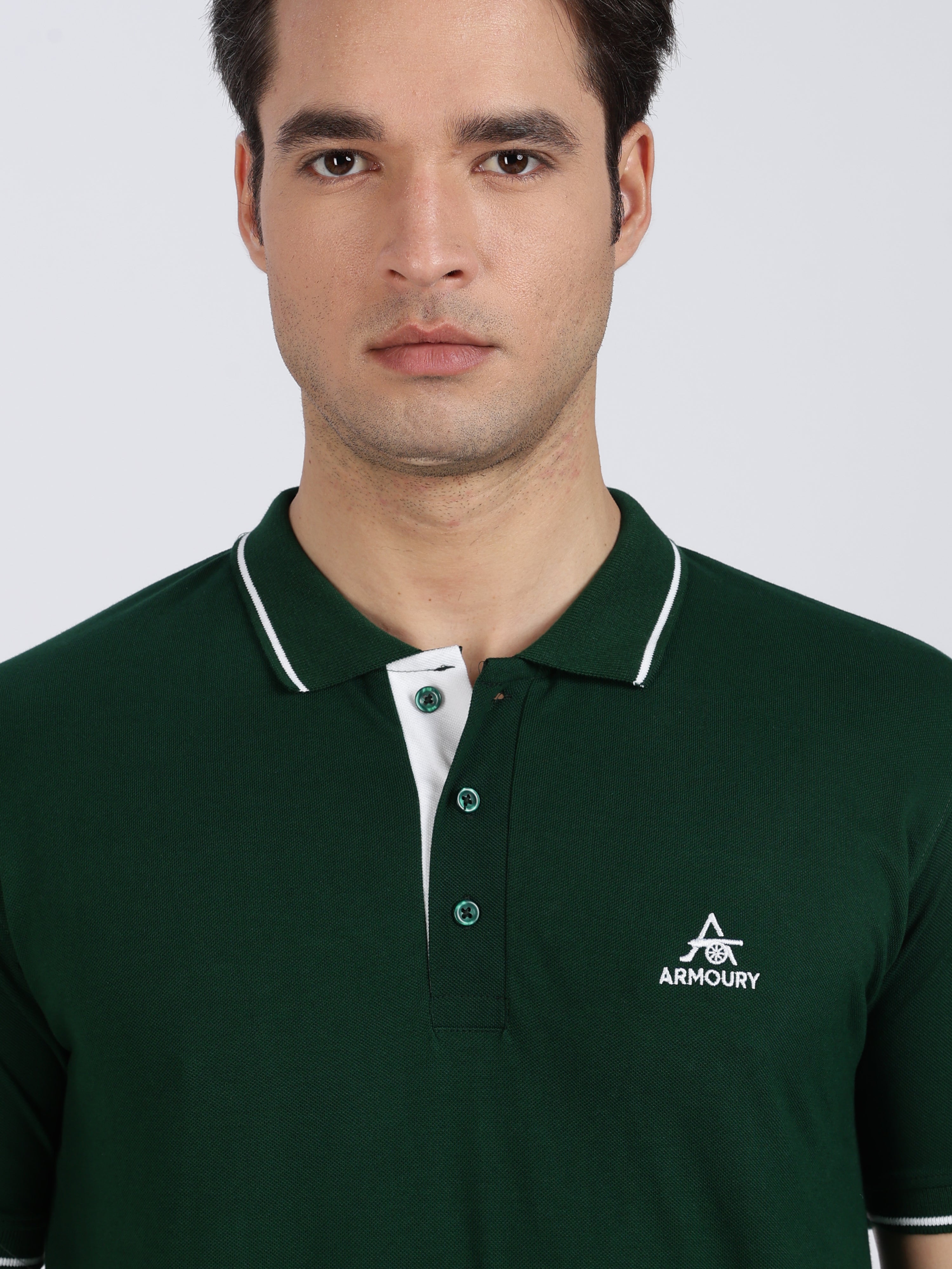 Bottle Green Regular Fit Polo T-Shirt