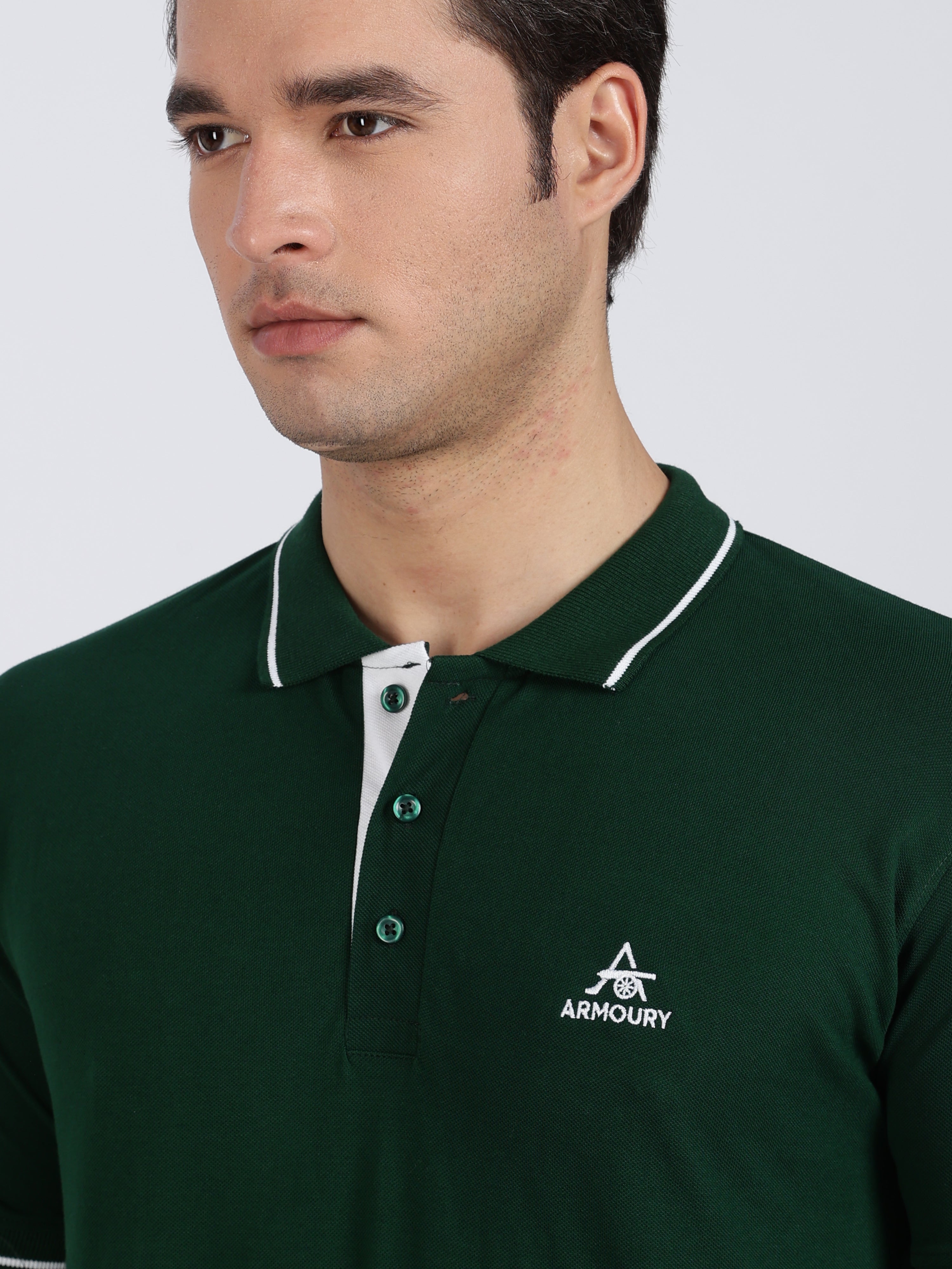 Bottle Green Regular Fit Polo T-Shirt
