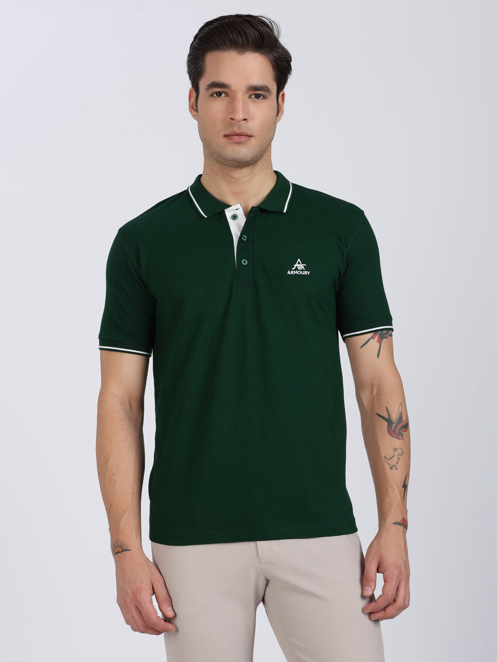Bottle Green Regular Fit Polo T-Shirt