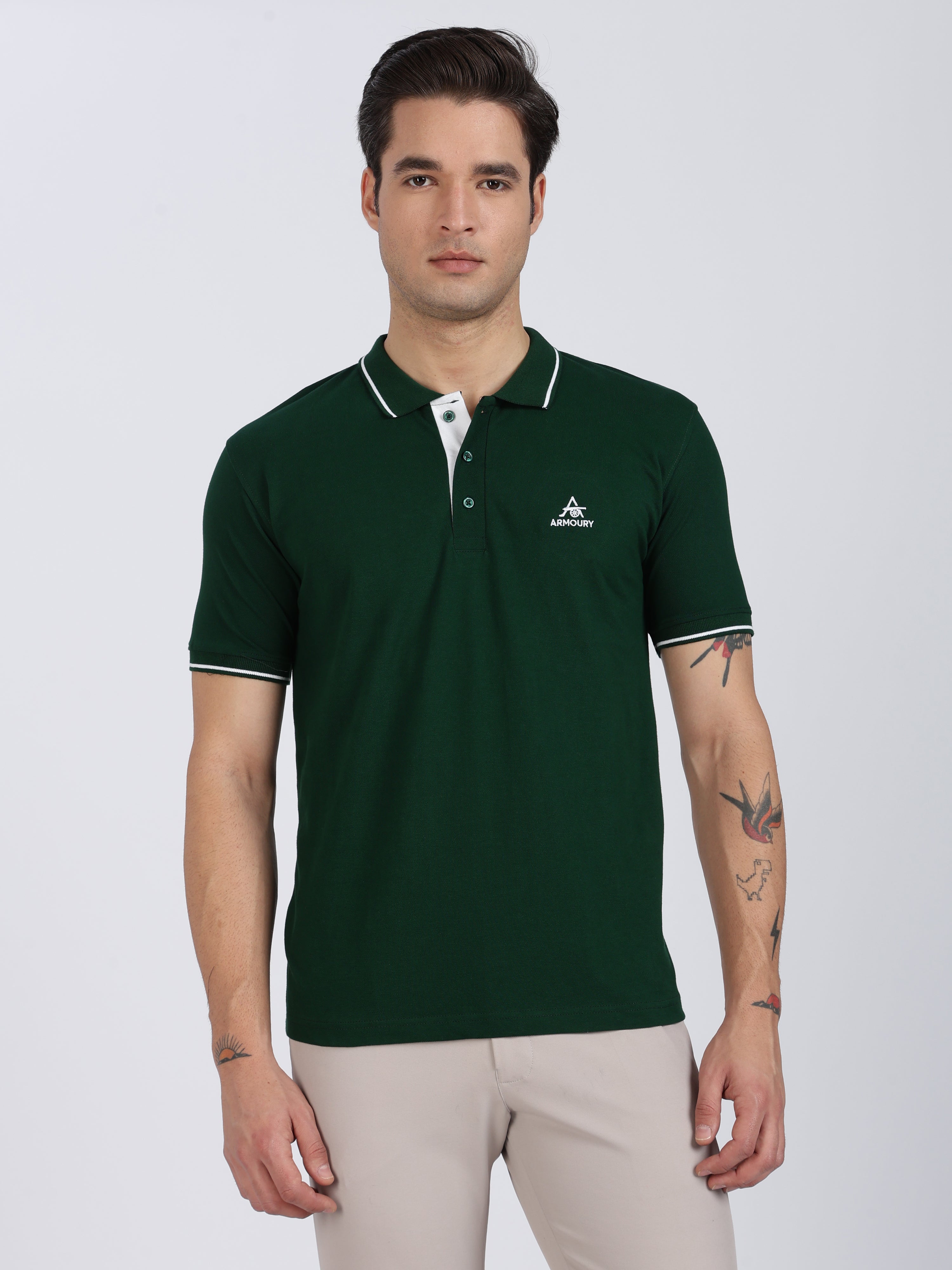 Bottle Green Regular Fit Polo T-Shirt