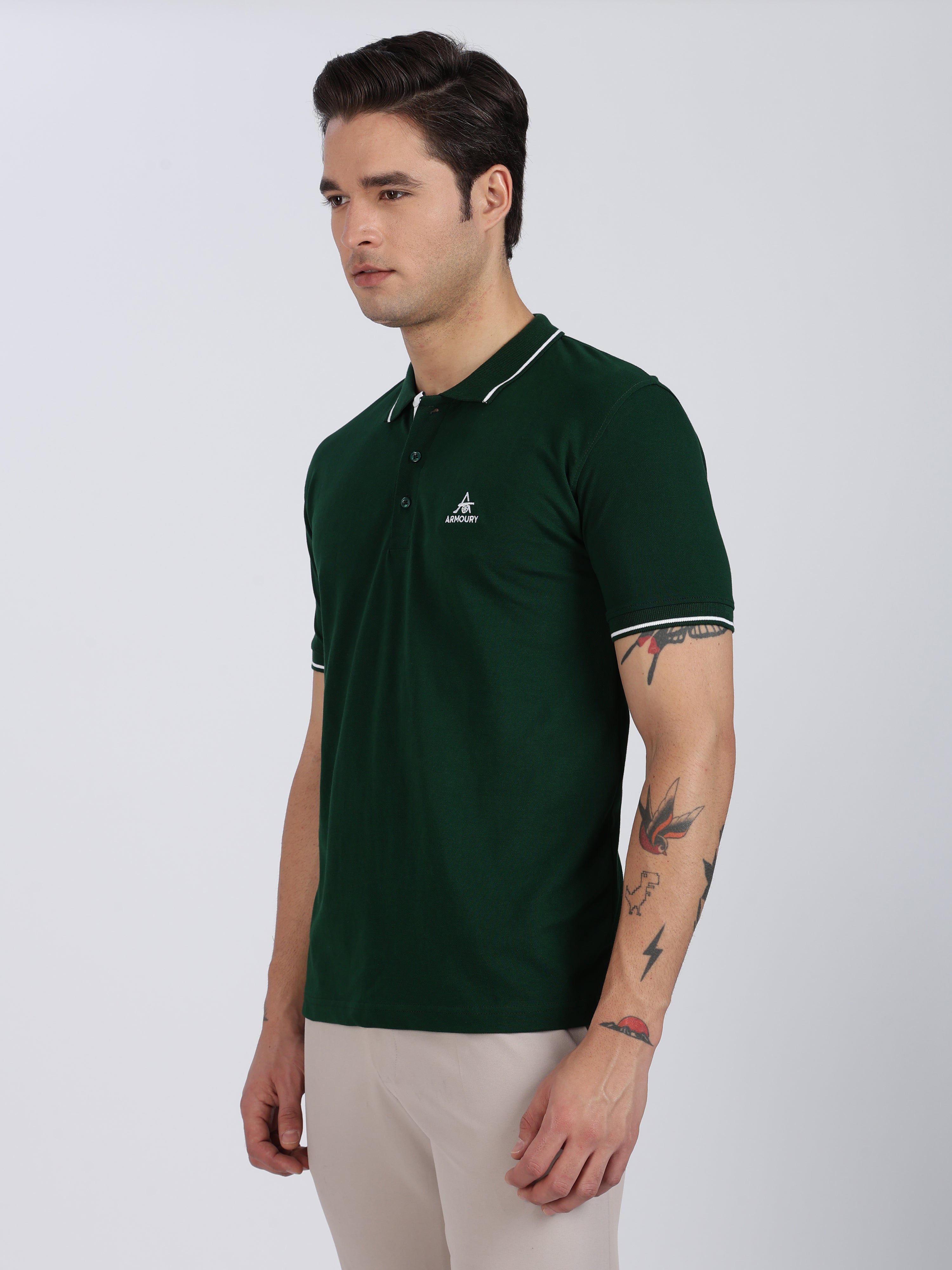 Bottle Green Regular Fit Polo T-Shirt