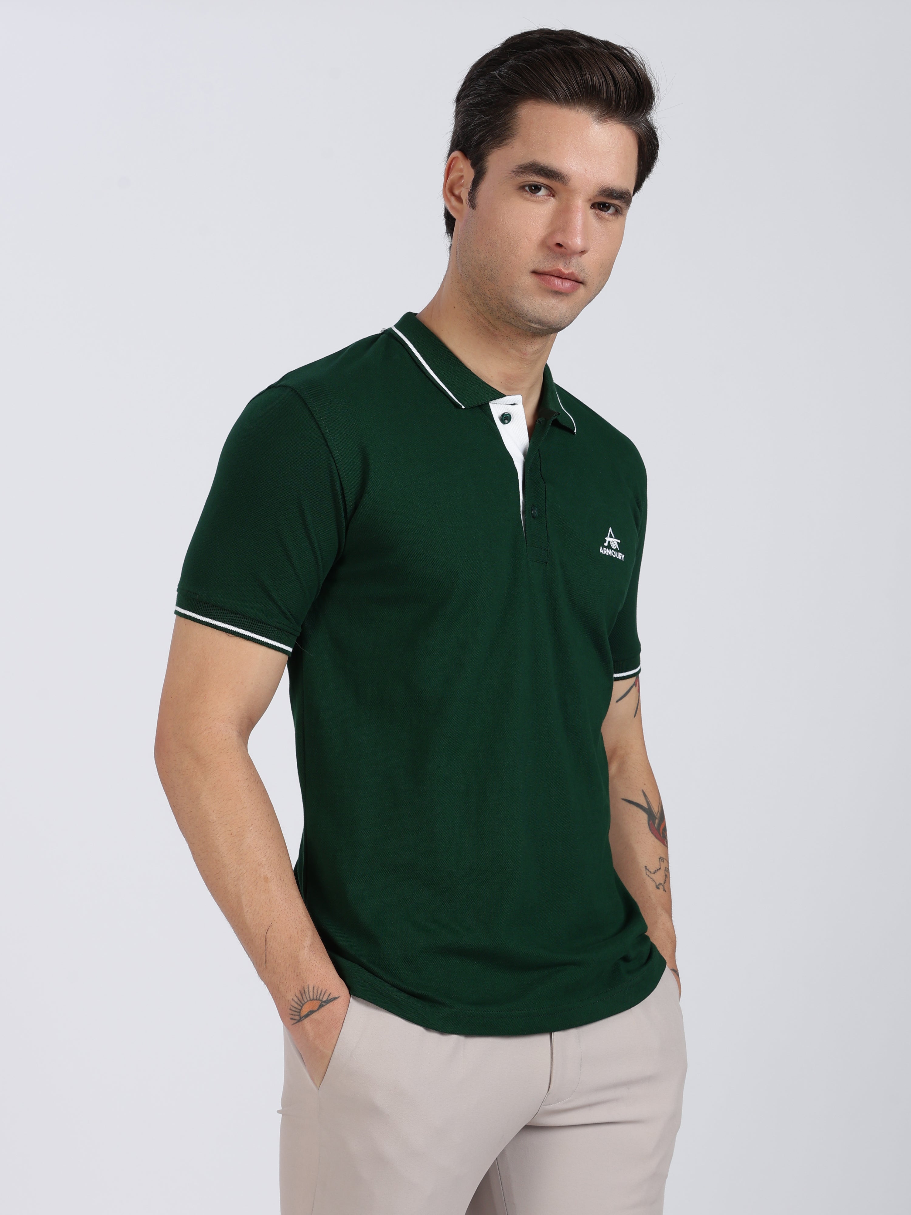 Bottle Green Regular Fit Polo T-Shirt