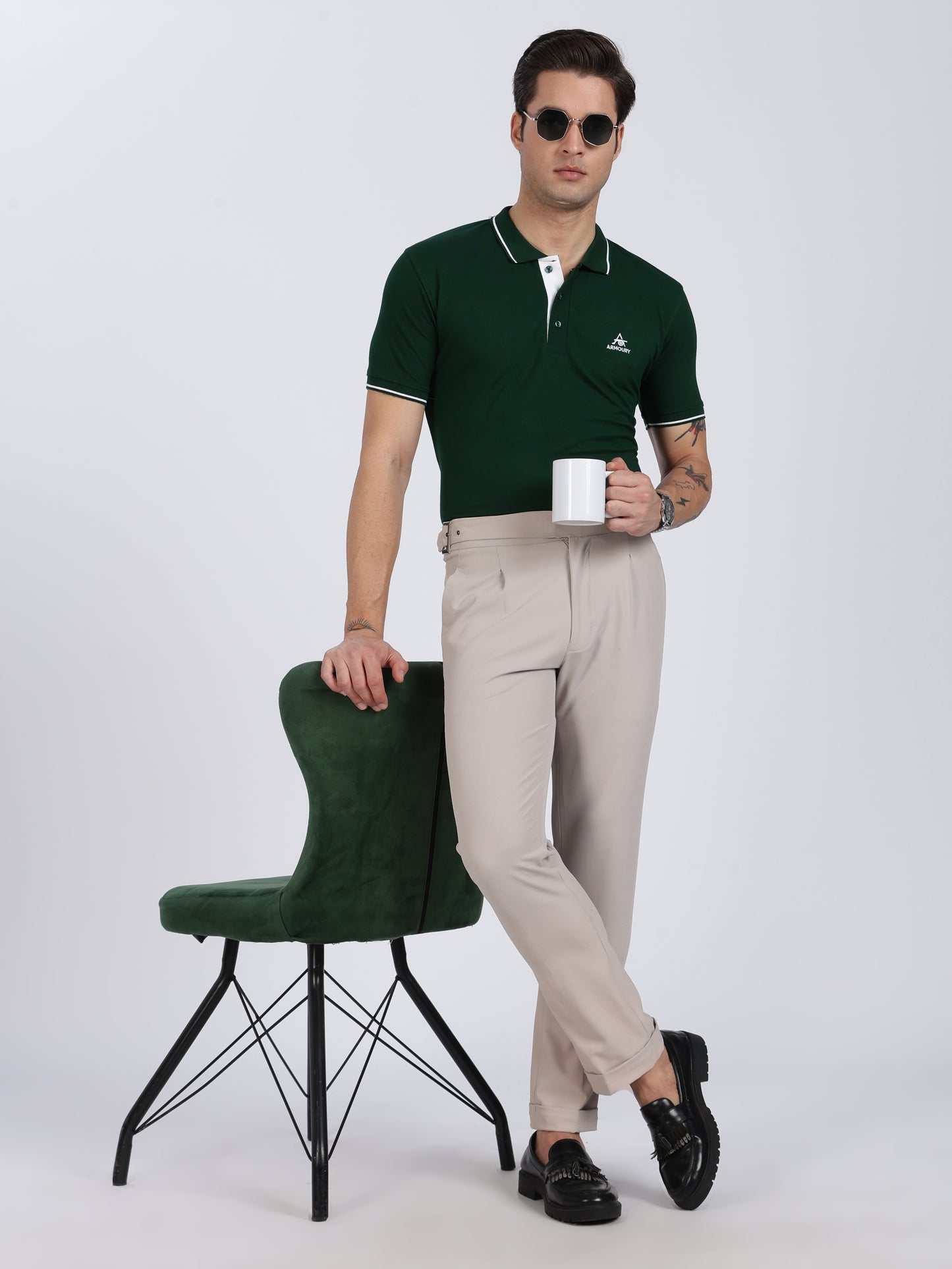 Bottle Green Regular Fit Polo T-Shirt