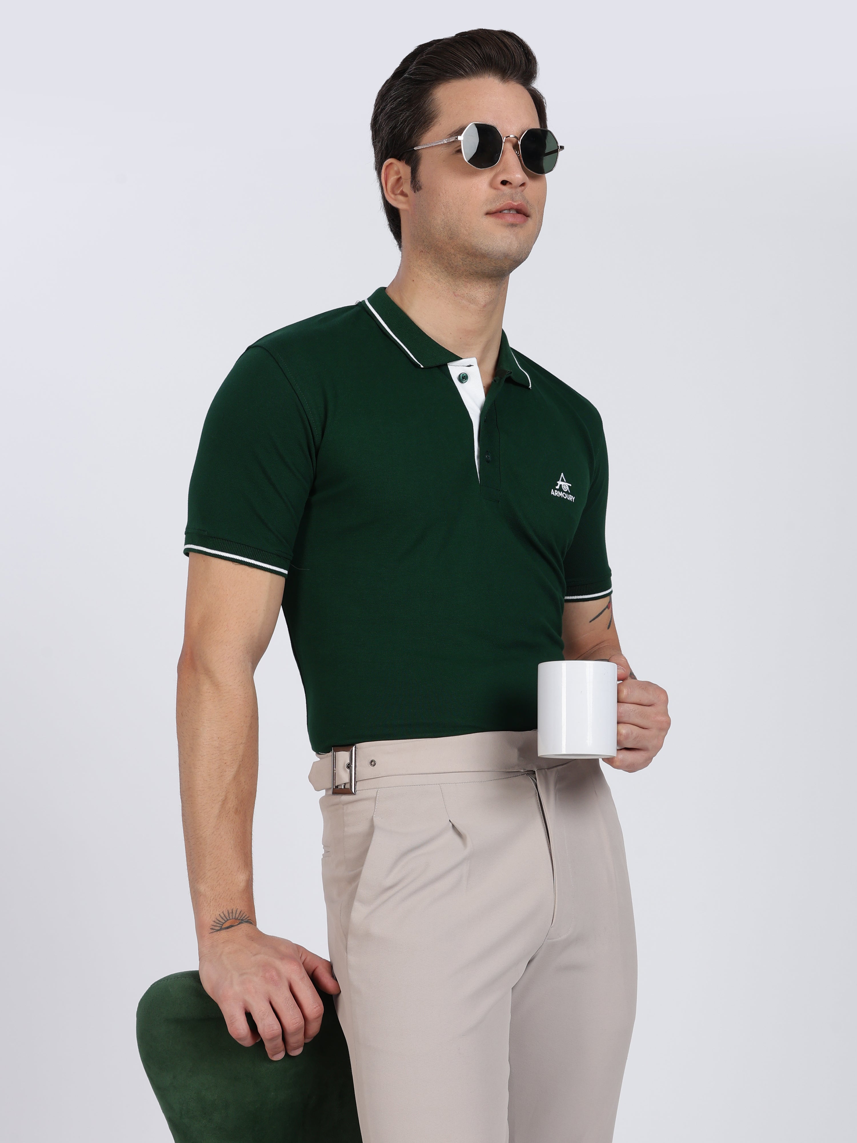 Bottle Green Regular Fit Polo T-Shirt