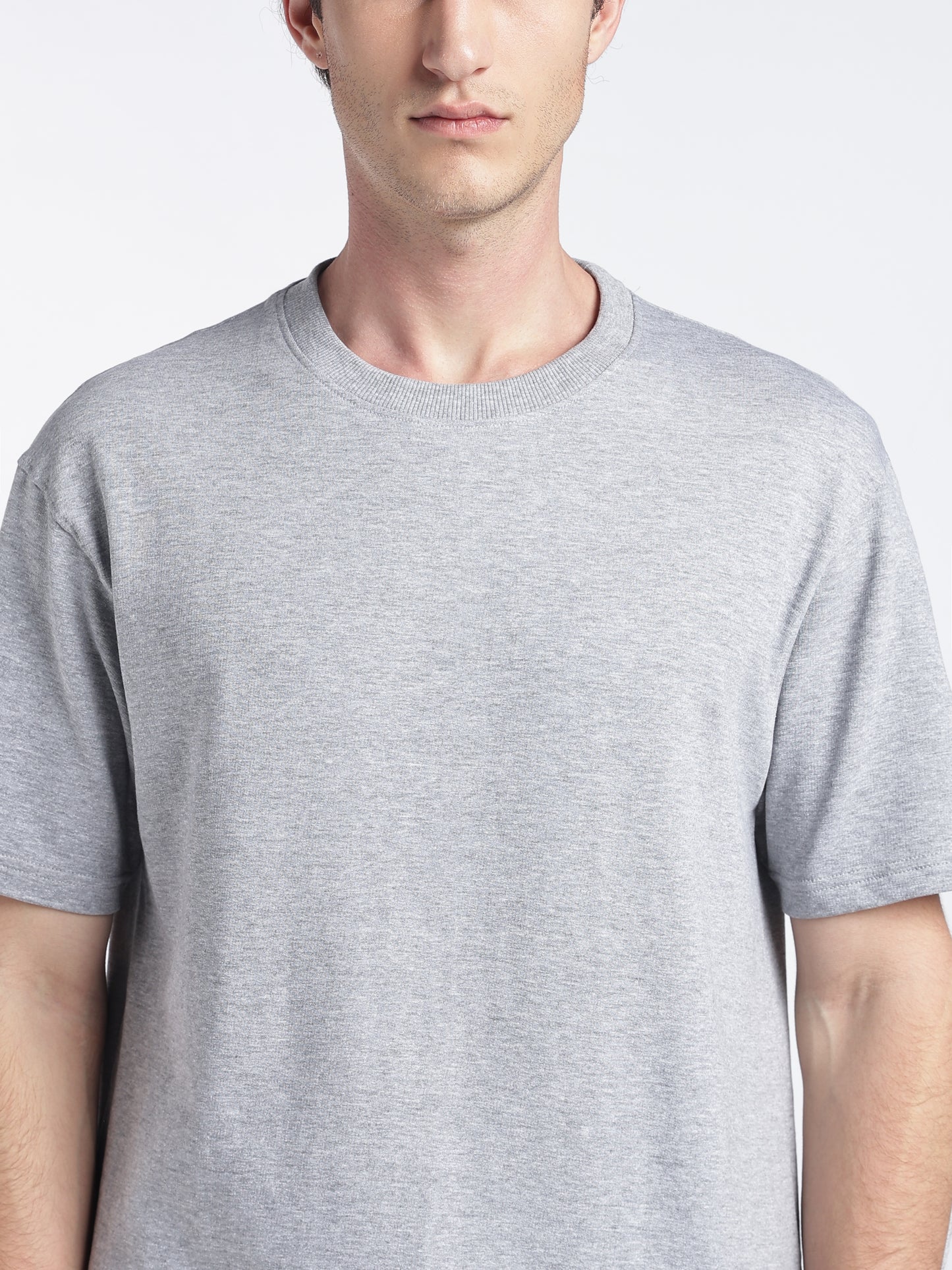 Grey Melange Drop Shoulder Tee