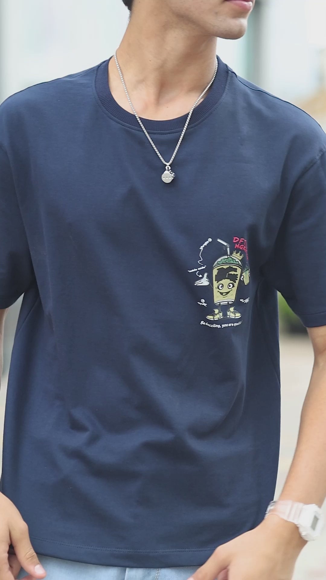 Men's Blue Thirsty for Knowledge Graphic Printed Drop Shoulder T-shirt