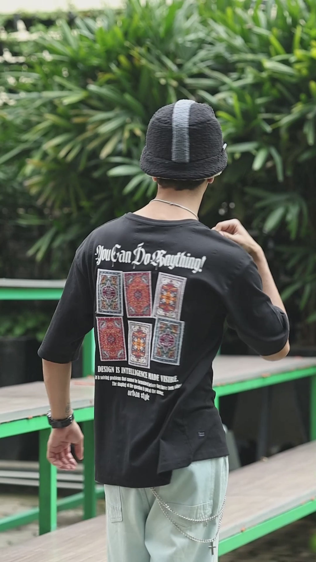 Oversized Black Graphic Drop Shoulder Tee