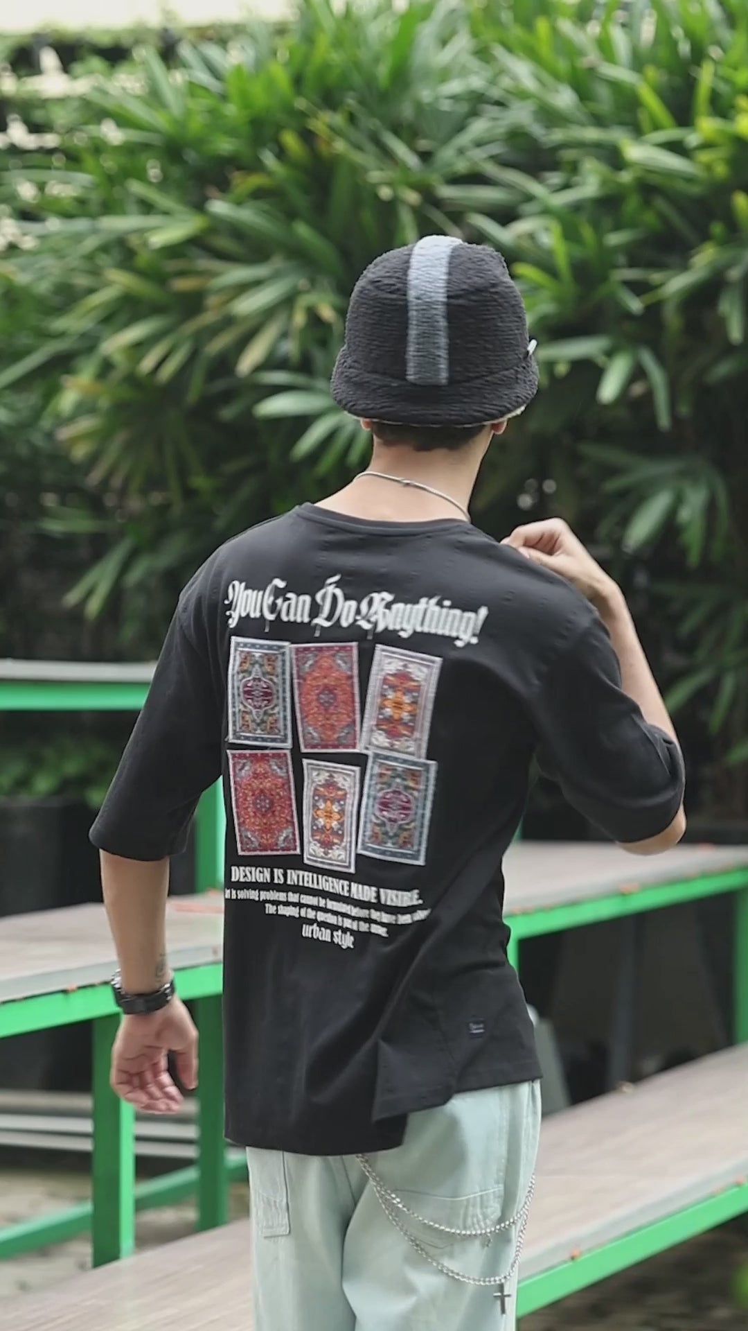 Men's You Can Do Anything Graphic Printed with Woven Stickers Drop Shoulder T-shirt